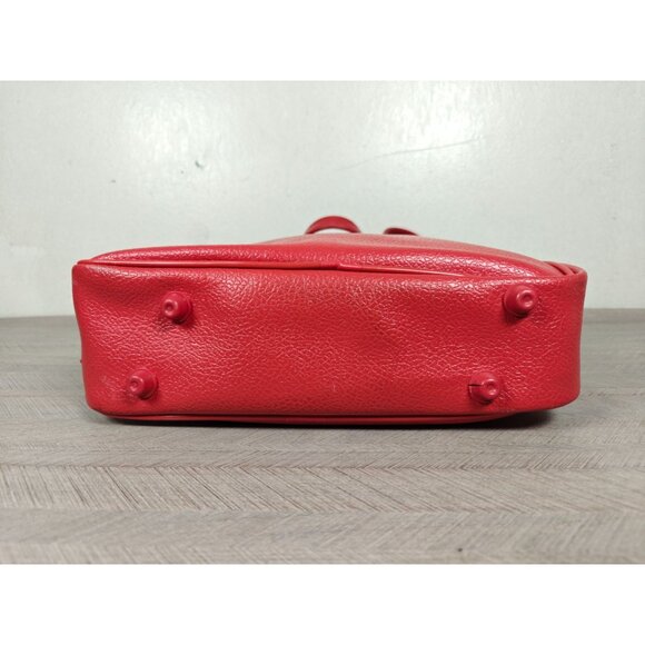 Vintage Red Leather Retro Bowling Bag Travel Carry On Dual Handle Zipper Closure - Picture 5 of 11